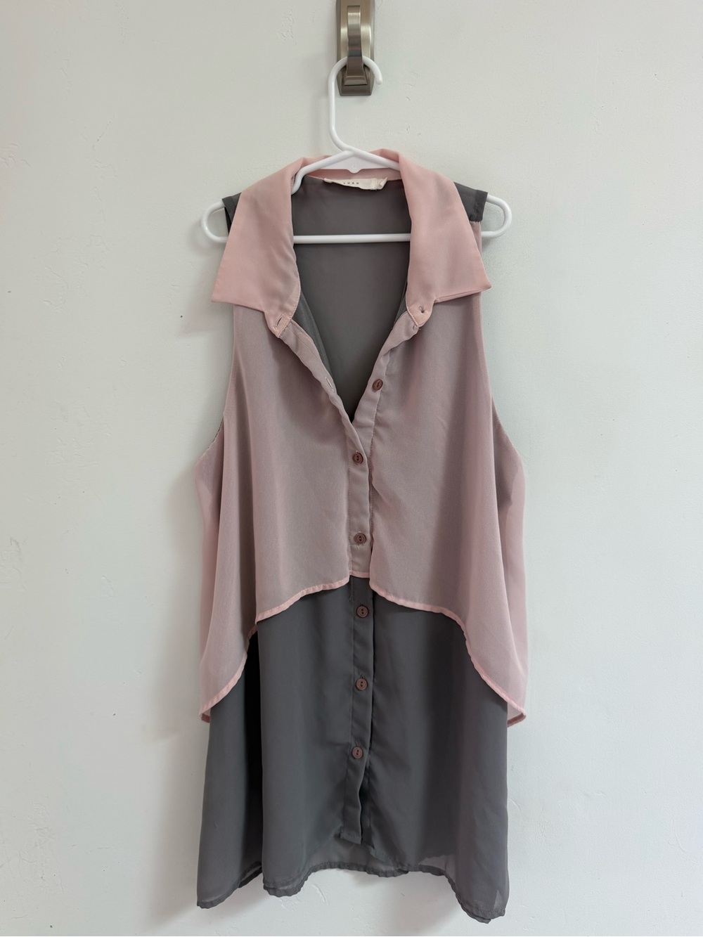 Lush Pink and Gray Layered Sleeveless Button Tunic